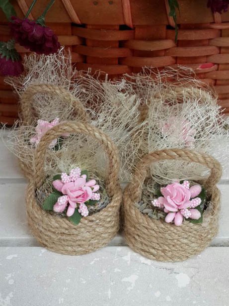 1 Pkt. jüt İpten Mini Pudra  Pembe Çiçek Sepeti Süslü Söz-Nişan Sekeri