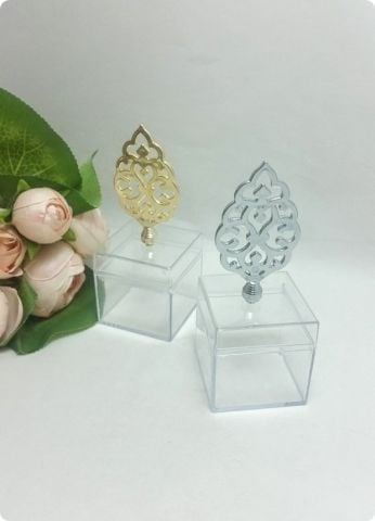 12 li Metalize Tuğra Tepelikli 5x5x5 Cm Mika Pleksi Küp Kutu