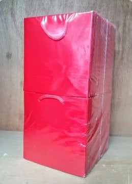 50 Li Kırmızı Kına Hediyelik Karton Çanta 11x11 Cm