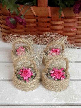 1 Pkt. jüt İpten Mini Fuşya Çiçek Sepeti Süslü Söz-Nişan Sekeri