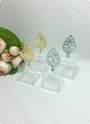 12 li Metalize Pvc Tuğra Tepelikli 6x6x6 Cm Mika Pleksi Küp Kutu