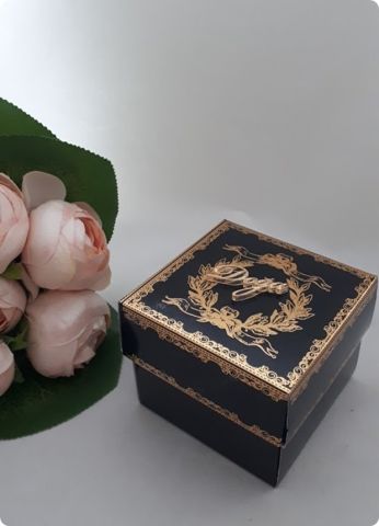20 li 8x8x6 Cm Varak Baskılı Karton Siyah Kutu