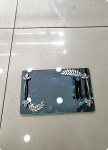 Yaprak desenli siyah aynalı (Yüzük tepsisi , damat kahvesi)