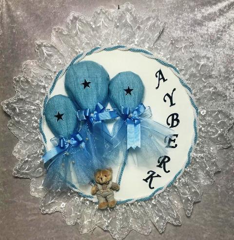 Ayıcıklı balonlu yuvarlak Bebek kapı süsü