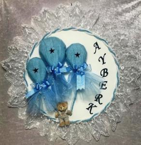 Ayıcıklı balonlu yuvarlak Bebek kapı süsü