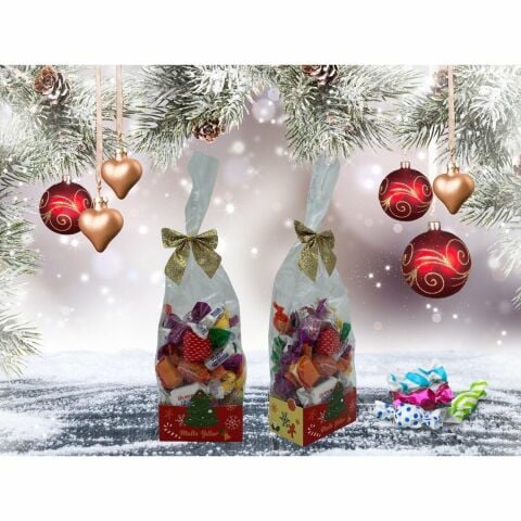 12 Li Şeffaf Opp Jelatin Ve Simli Altın Fiyonklu Şekerleme Kutusu, Yılbaşı Temalı Hediye Kutu