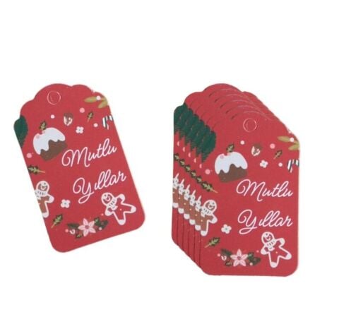 50 Li Yılbaşı Mutlu Yıllar Yazılı Hediye Etiketi, Yeniyıl Paketleme Kartı