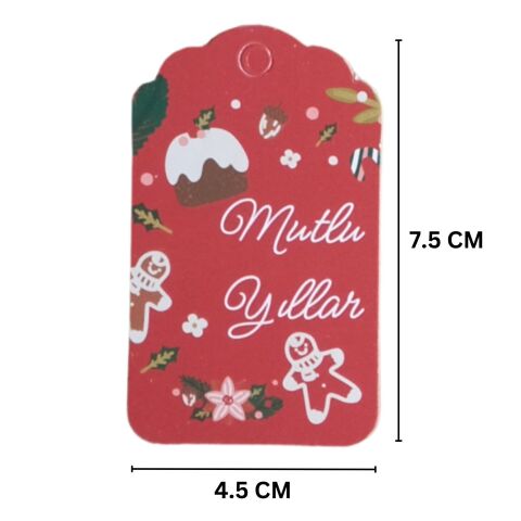 50 Li Yılbaşı Mutlu Yıllar Yazılı Hediye Etiketi, Yeniyıl Paketleme Kartı