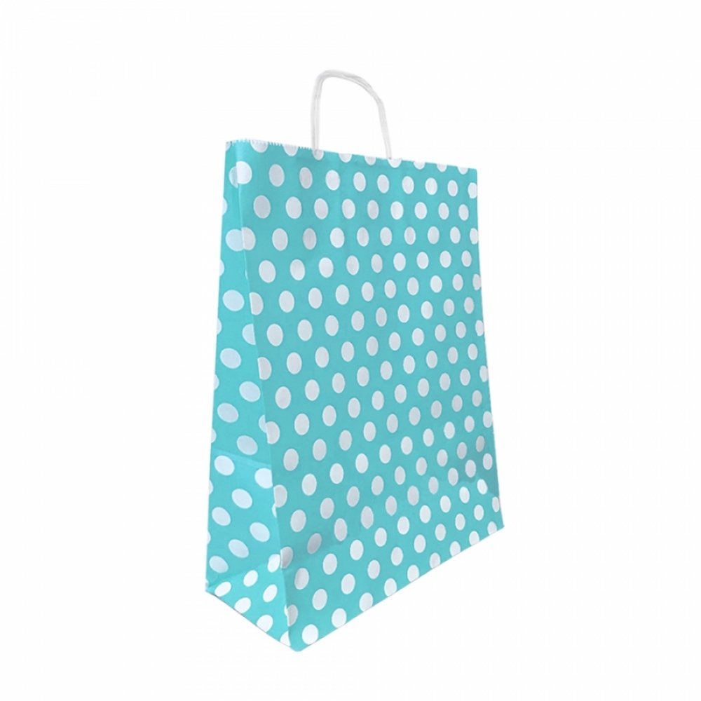 25 Li 11x16 cm Büküm Saplı Mavi puanlı Kağıt Çanta-Poşet