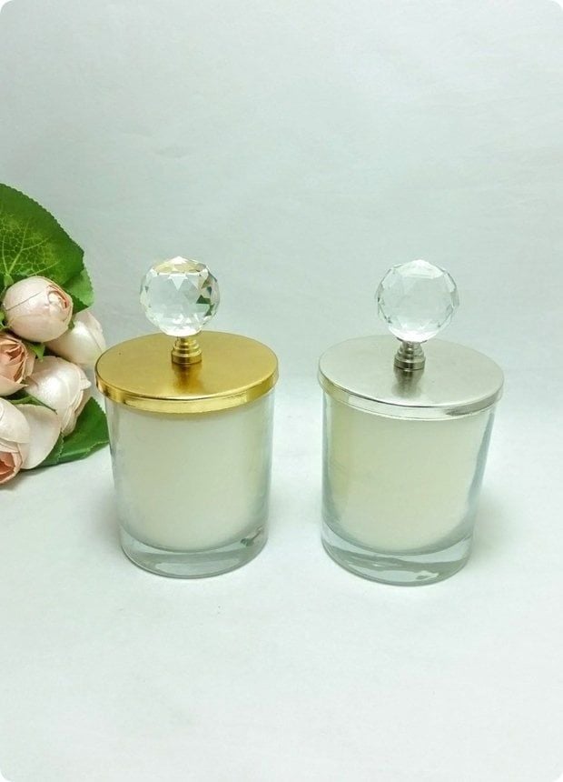 24 Lü Pvc Kristal Top Tepelikli Büyük Boy Bardak Mum (Metal Kapaklı)