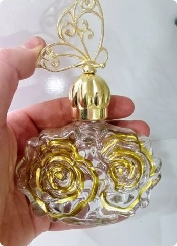 20 li Yaldızlı Güllü Cam Nikah Şekeri Şişe (Metal Kelebek Tepelikli)