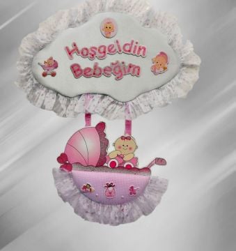 Bebek odası kapı süsü ; Bulut,Puset,Bebek