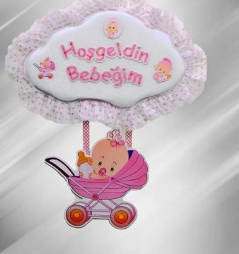 Bebek odası kapı süsü ; Bulut,Puset,Bebek