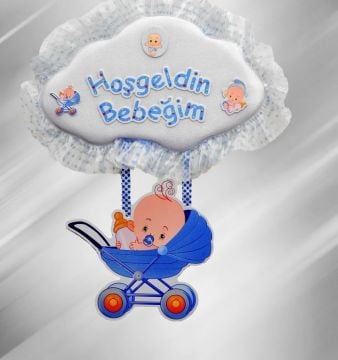 Bebek odası kapı süsü ; Bulut,Puset,Bebek