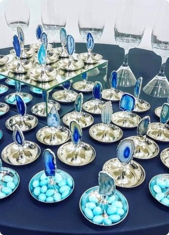 12 li Doğaltaş Tepeli Yuvarlak Metal Şekerlik,Lokumluk