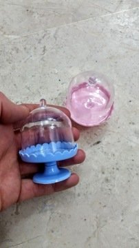 12 li Mini Kurabiye / Cupcake Sunum Mika Fanus (Pembe-Mavi Ayaklı)