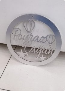 Balonlu İsim Yazılı Yuvarlak Pleksi Ayna Kapı Süsü (30 Cm)