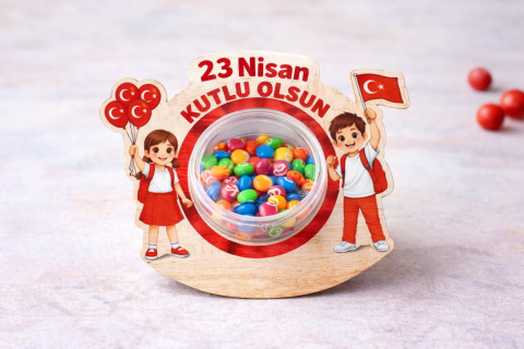 10 Lu Ahşap  23 Nisan kutulu şekerlik