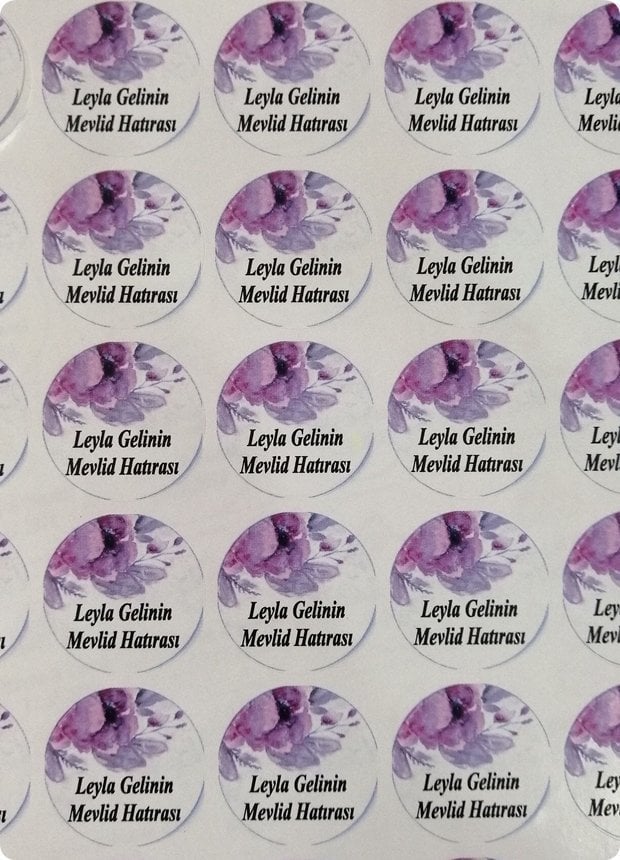 Yapraklı Yuvarlak Nişan Sticker etiket 1 Sayfa(54 adet)