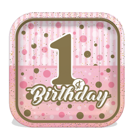 8 Li 1 Yaş Kare Happy Birth Day Karton Tabak