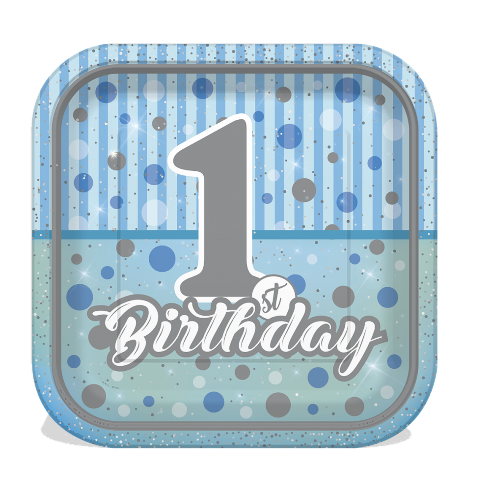 8 Li 1 Yaş Kare Happy Birth Day Karton Tabak