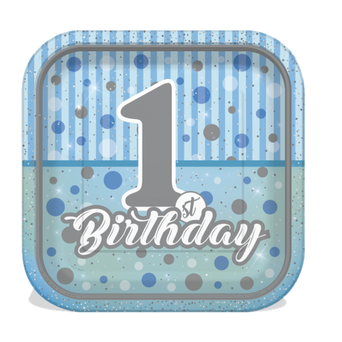 8 Li 1 Yaş Kare Happy Birth Day Karton Tabak