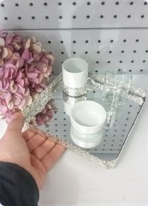 Metal Aynalı Damat Tepsi fincan takımı