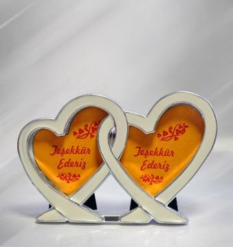 Çift Kalp Kaplamalı Polyester Çerçeve-Beyaz