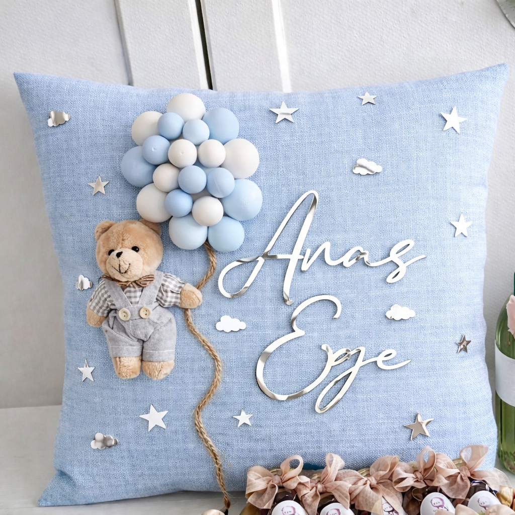 Balonlu ayıcıklı Dikdörtgen Takı yastığı