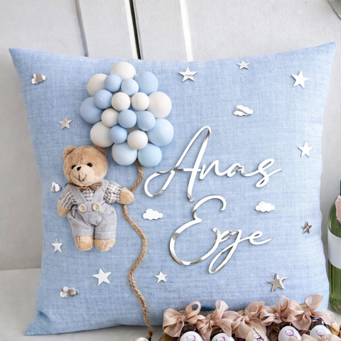 Balonlu ayıcıklı Dikdörtgen Takı yastığı