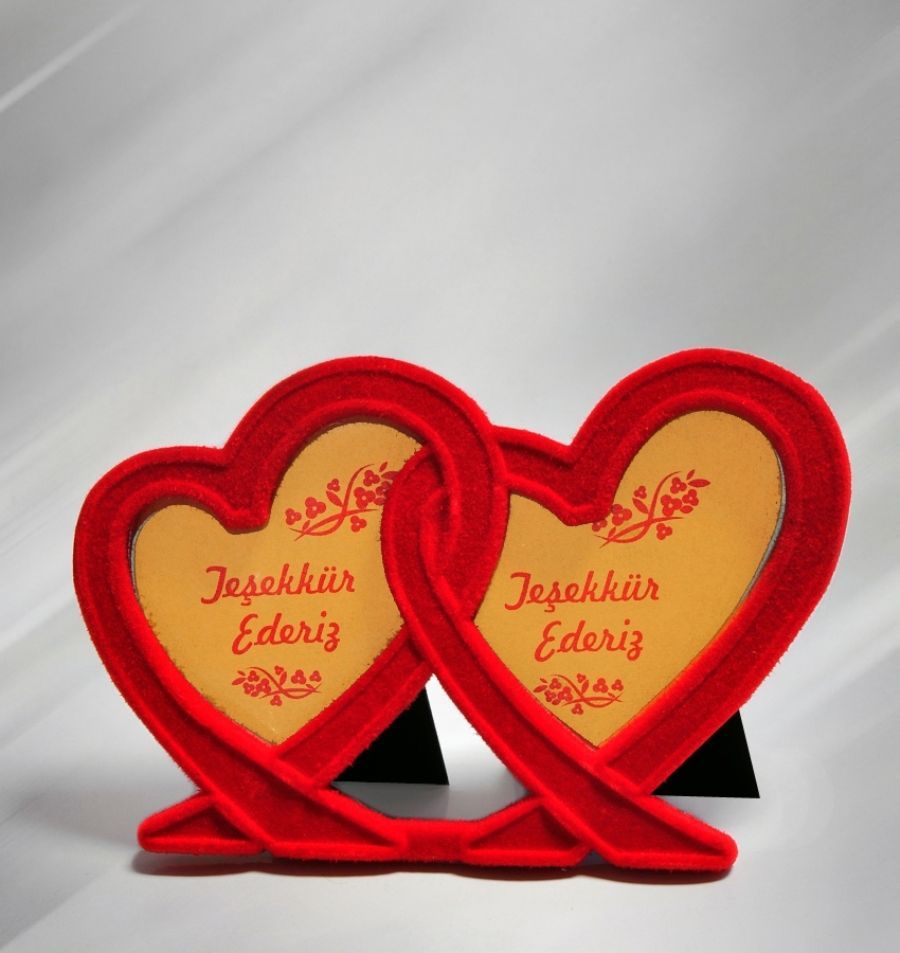 Çift Kalp Flok Kaplamalı Polyester Çerçeve-Kırmızı