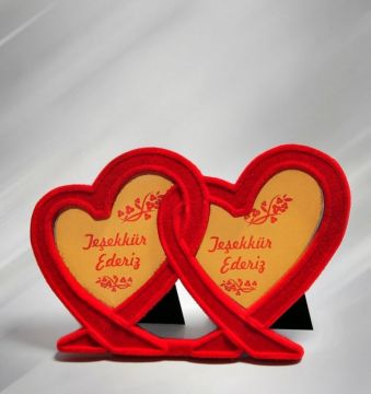 Çift Kalp Flok Kaplamalı Polyester Çerçeve-Kırmızı