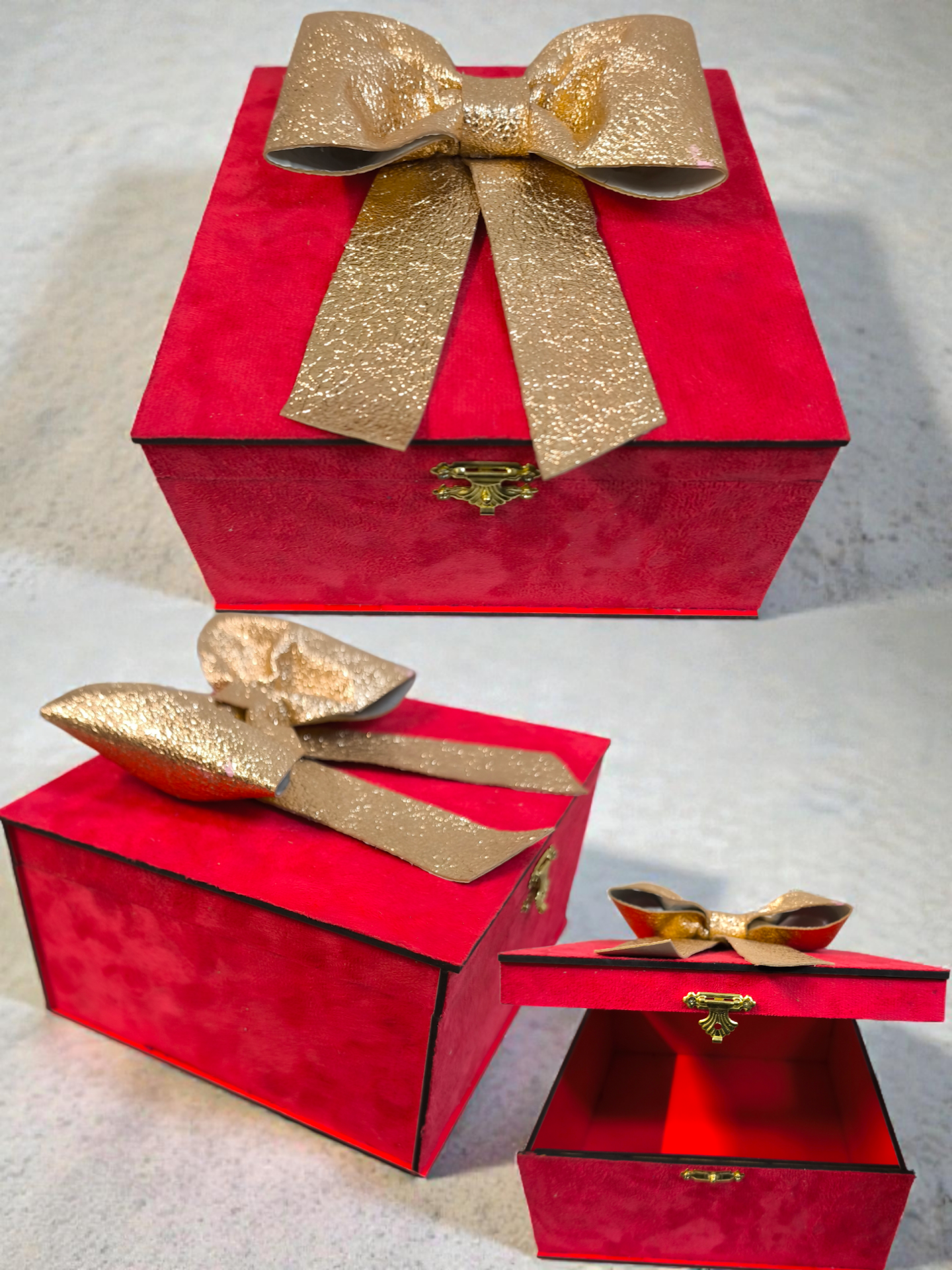 Tek boy süet ahşap fiyonklu hediye kutusu