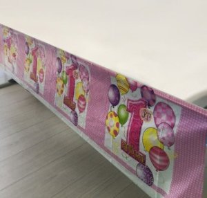 MASA ÖRTÜSÜ 1 YAŞ HAPPY BIRTHDAY 108X180CM PEMBE PK:10 KL:150