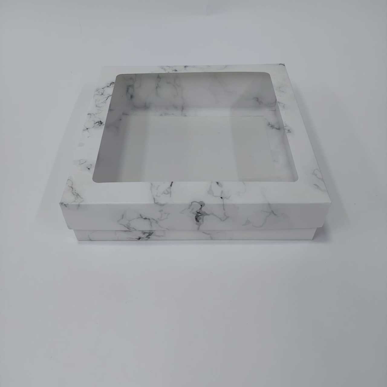 20x20x5 cm Mermer Desenli Altı Karton Pencereli Asetat Kutu