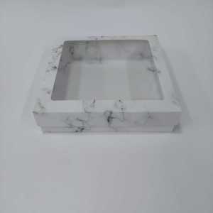 20x20x5 cm Mermer Desenli Altı Karton Pencereli Asetat Kutu