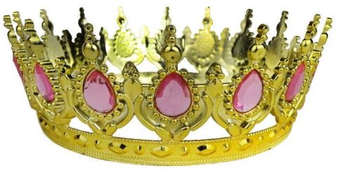 TAÇ PLASTİK ALTIN PASTA SÜSÜ TAŞLI PEMBE PK:1