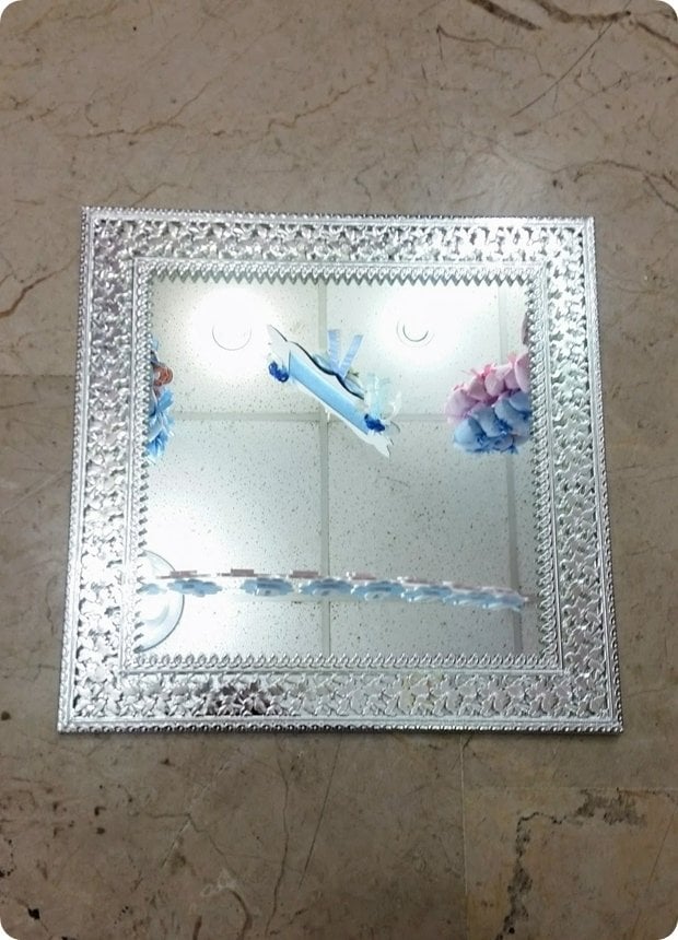 Kare Metal Desenli Aynalı Söz,Nişan Yüzük Tepsisi / Supla