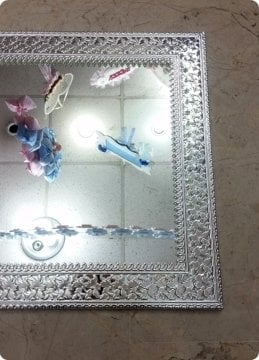 Kare Metal Desenli Aynalı Söz,Nişan Yüzük Tepsisi / Supla