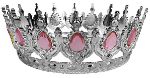 TAÇ PLASTİK GÜMÜŞ PASTA SÜSÜ TAŞLI PEMBE PK:1