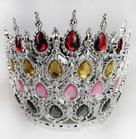 TAÇ PLASTİK GÜMÜŞ PASTA SÜSÜ TAŞLI PEMBE PK:1