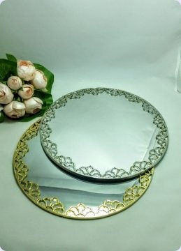 Yuvarlak Nişan, Söz Aynalı Metal Yüzük Tepsisi / Supla
