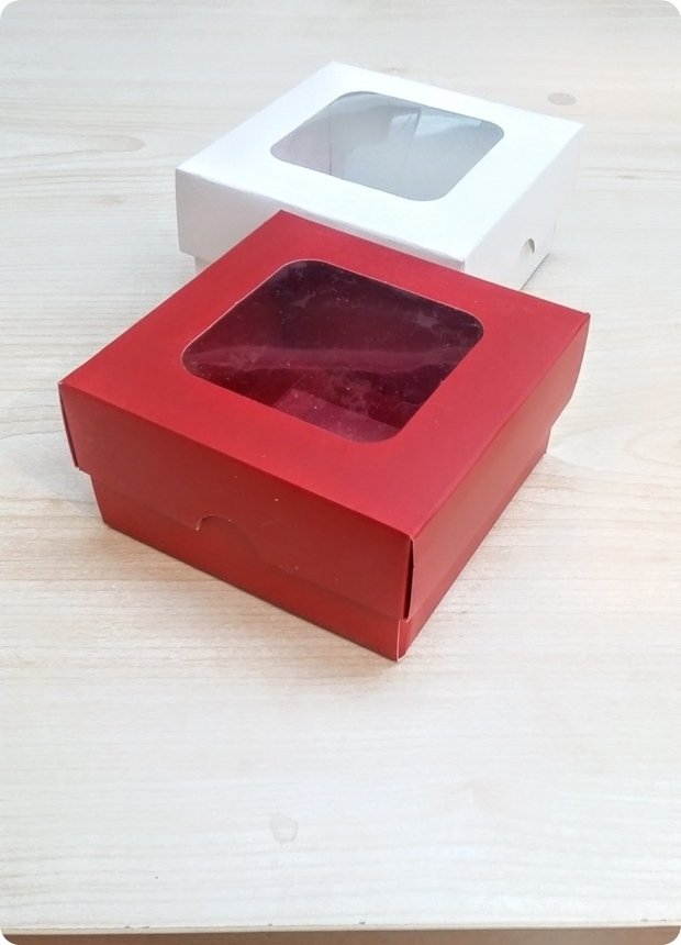 10x10x5 Cm Pencereli Karton Kare Asetat Kutu 20 li