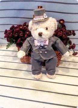 30 Cm Boyunda Peluş Erkek Ayıcık Gri Damat