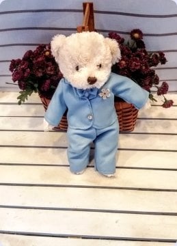 30 Cm Boyunda Peluş Erkek Ayıcık Mavi Elbiseli