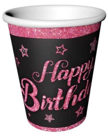 8 Lİ BARDAK PINK STARS HAPPY BIRTHDAY 220/240cc