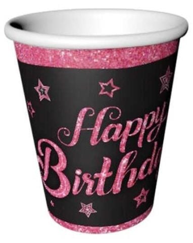 8 Lİ BARDAK PINK STARS HAPPY BIRTHDAY 220/240cc