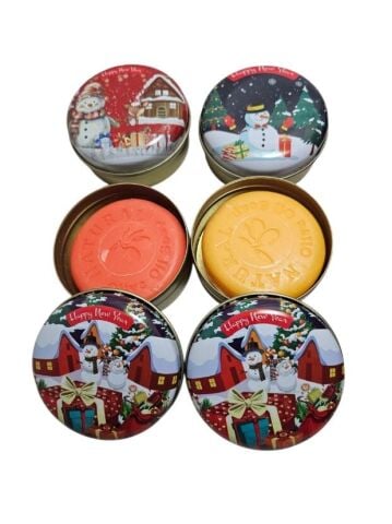 20 Li Yılbaşı Desenli Bombeli Metal Teneke Kutulu Doğal Sabun