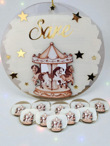 Pleksi kabartmalı Atlı karınca kapı süsü & 20 ad. hediyelik takım