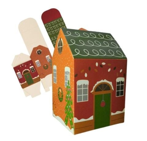 12 Li Yılbaşı Ev Tasarımlı Yeşil Çatılı Kutu Çanta